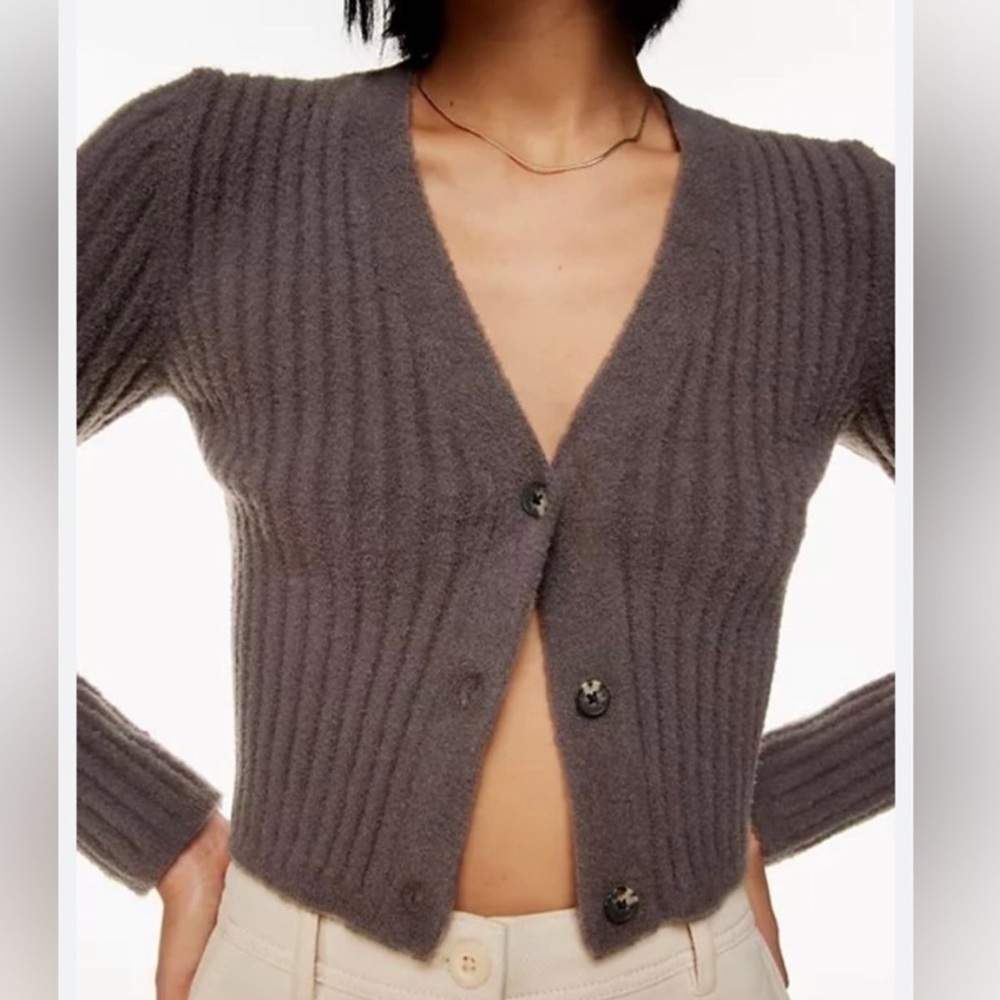 Aritzia Wilfred Hush Knit Cardigan in Rich Mocha Brown XS